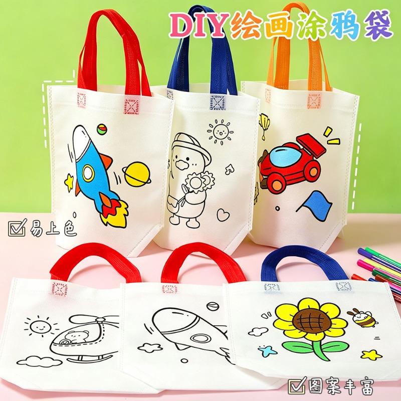 Diy Blank Non Woven Tote Bag For Kids Graffiti Hand Coloring Art Craft