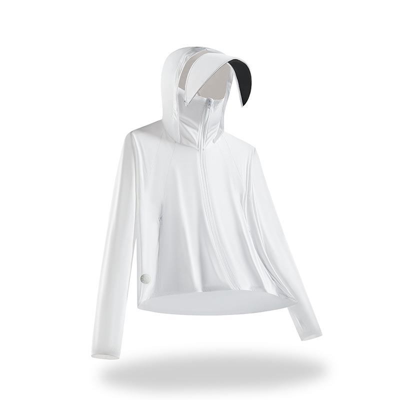 Damen Eisseide UV-Schutz Kapuzenumhang - Schwarze Krempe, Sonnenschutz, Sommer-Outdoorbekleidung