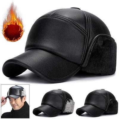 Men's Baseball Cap Winter Warm Fluff Plush Leather Hat Earmuffs Peaked Caps Ski Hats