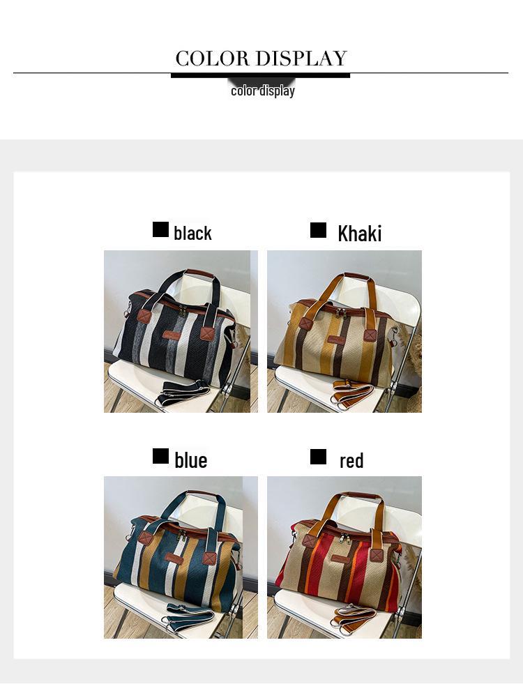 Striped Canvas Women's Travel Bag - Japanese Style, Large Capacity, Handheld, Single Shoulder, Crossbody Bag