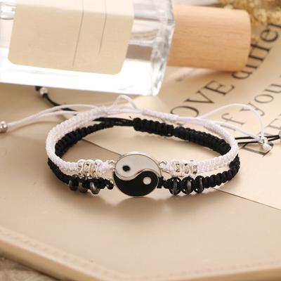 2Pcs Couple Bracelets 2 Matching Yin Yang Hand Knitted Men Women