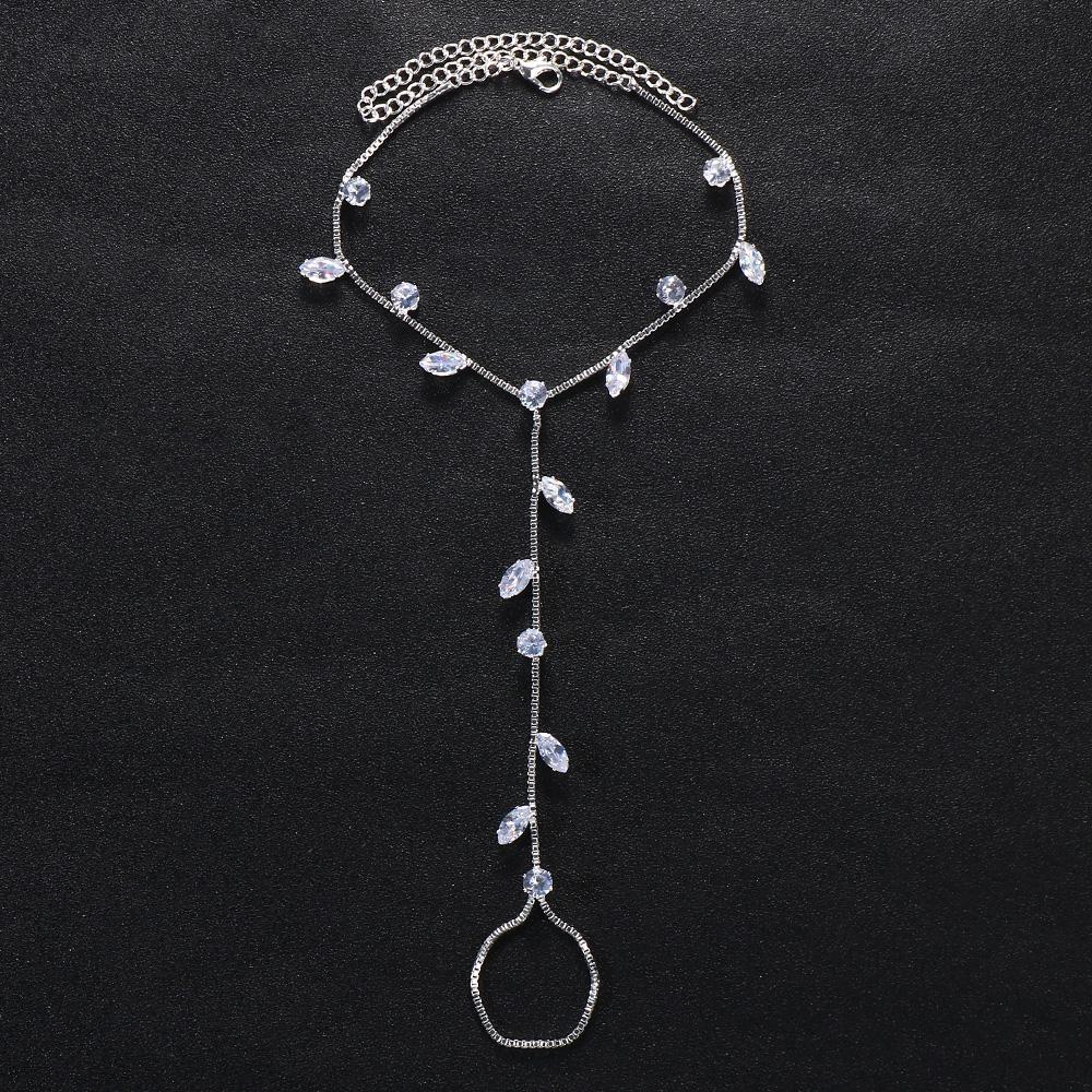 GLAMing 1 pcs Boho Anklet Crystal Bridal Leaf Foot Chain Women Wedding Foot Jewelry Beach Barefoot Rhinestone Ankle Leg Bracelet