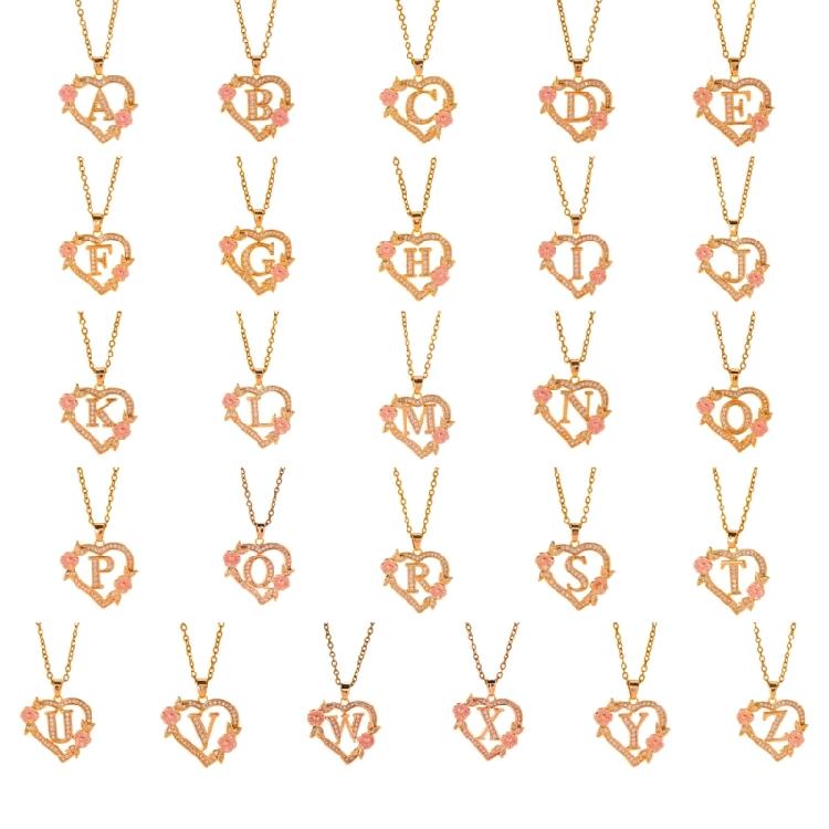 Zierliches Messing Initialen-Halskette Mit Floralem Herz-Ausschnitt Design Verstellbare Kette Leichter Romantik Schmuck