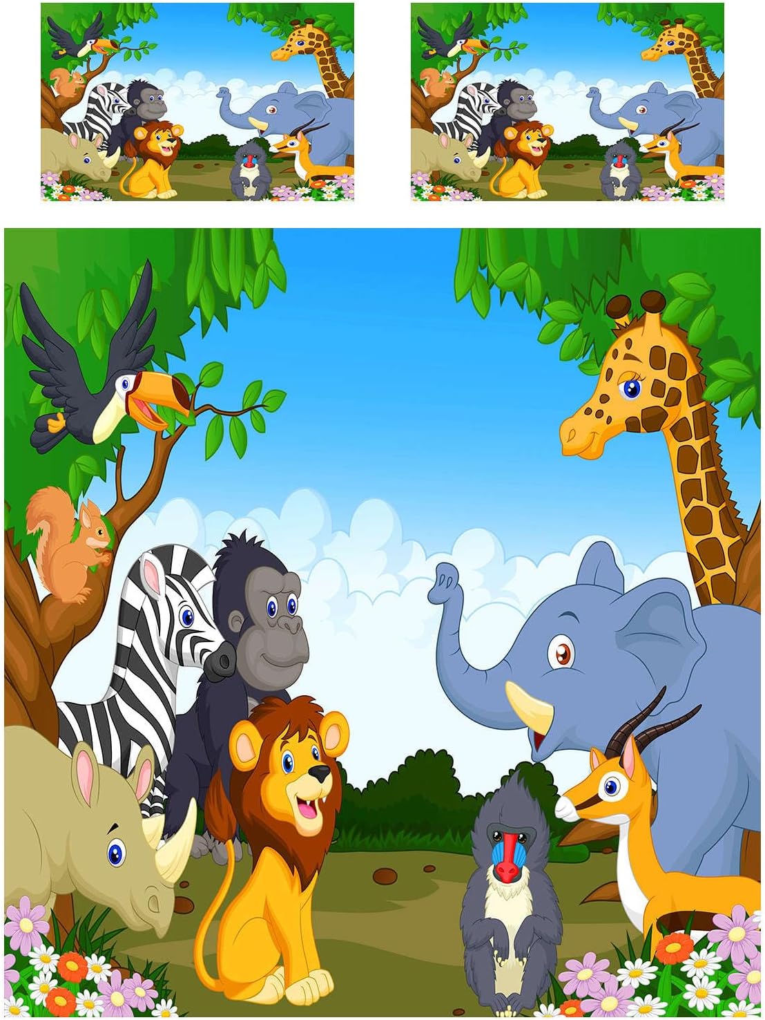 Jungle Safari Cartoon Animal Duvet Cover Set Single Size Lion Giraffe Elephant Zebra Bedding Set With 1 Pillowcase 135x200cm