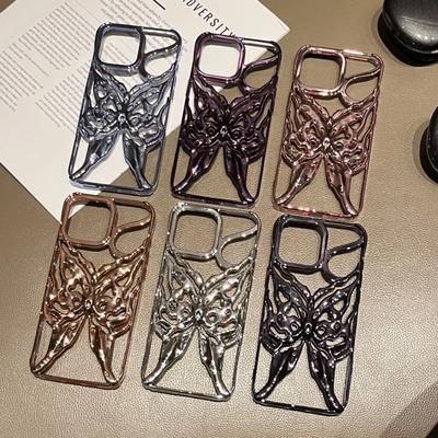 Hülle mit Hohlraumkühlung und Schmetterlingsdesign für iPhone 15 Pro Max, Kompatibel mit Apple 16 Neues Modell, Galvanisierte Hülle für 14/13