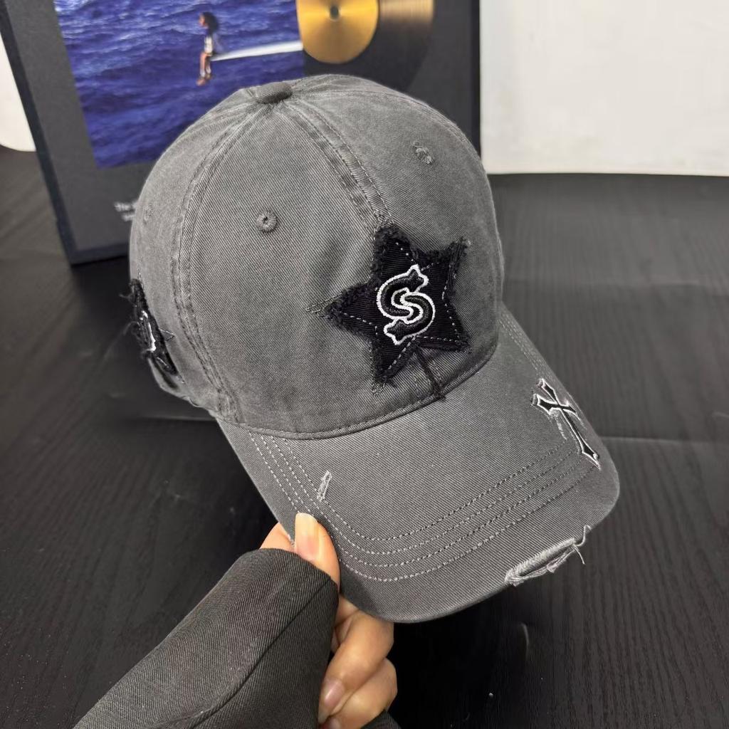Retro hole five-pointed star baseball cap female face small summer big head circumference thin breathable versatile cap