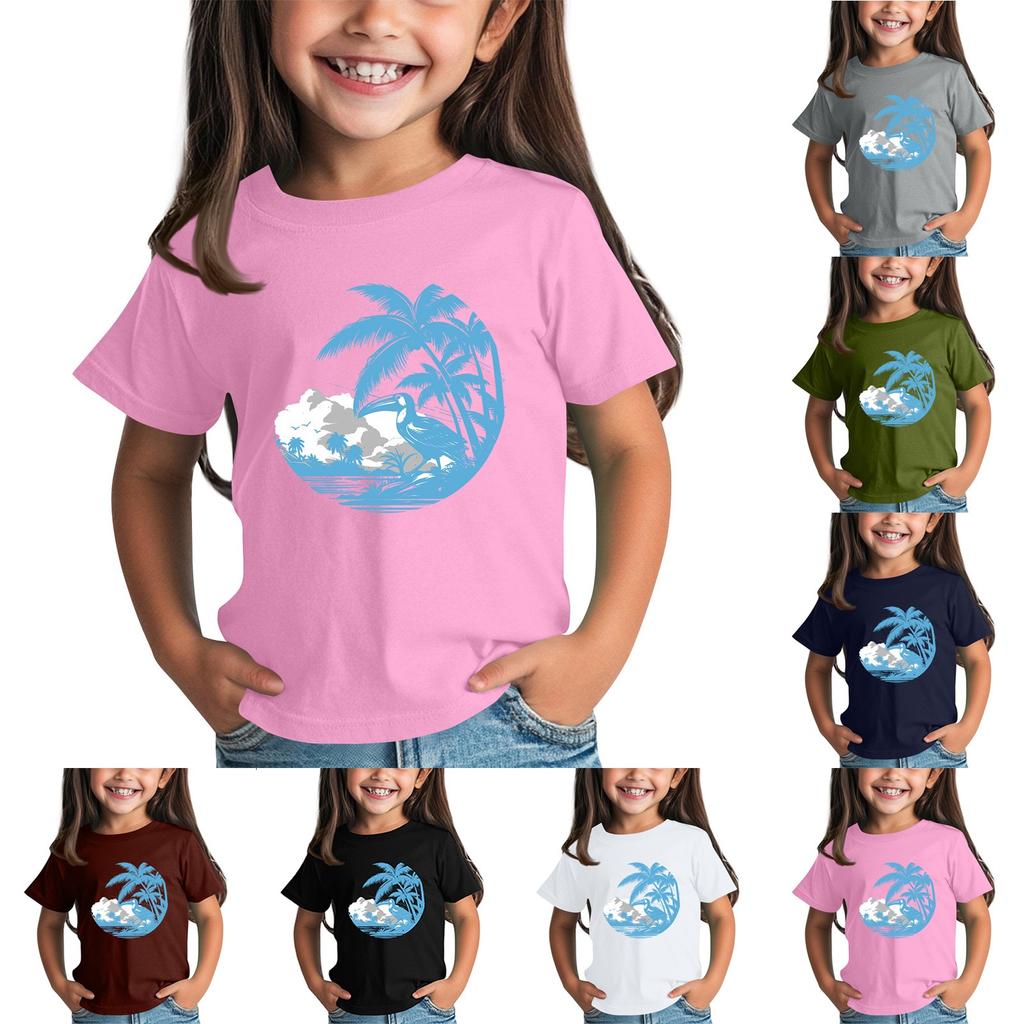Kindermode Täglich Bedrucktes Rundhals Kurzarm Lässiges T-Shirt Top