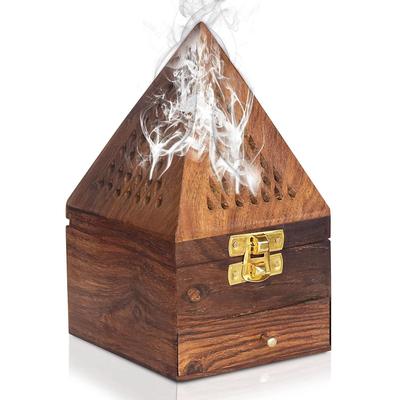 Hölzerner Dhoop, Räucherstäbchenhalter/Ständer Pyramidenbox mit Holzschublade(6,5 Zoll)