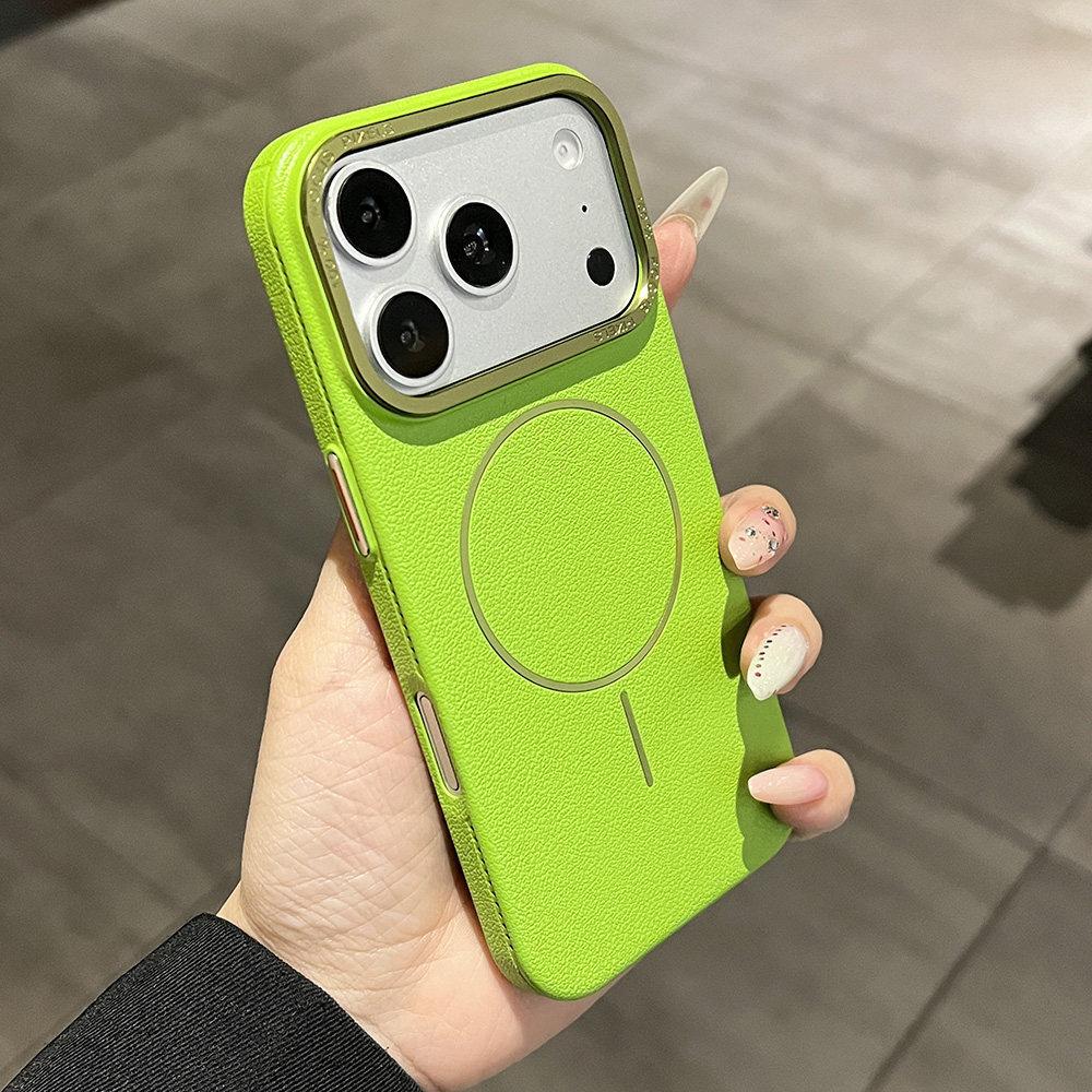 Litchi leather pattern PC crystal goggles for iPhone17Pro mobile phone case magnetic suction Apple 16 anti-drop protective case