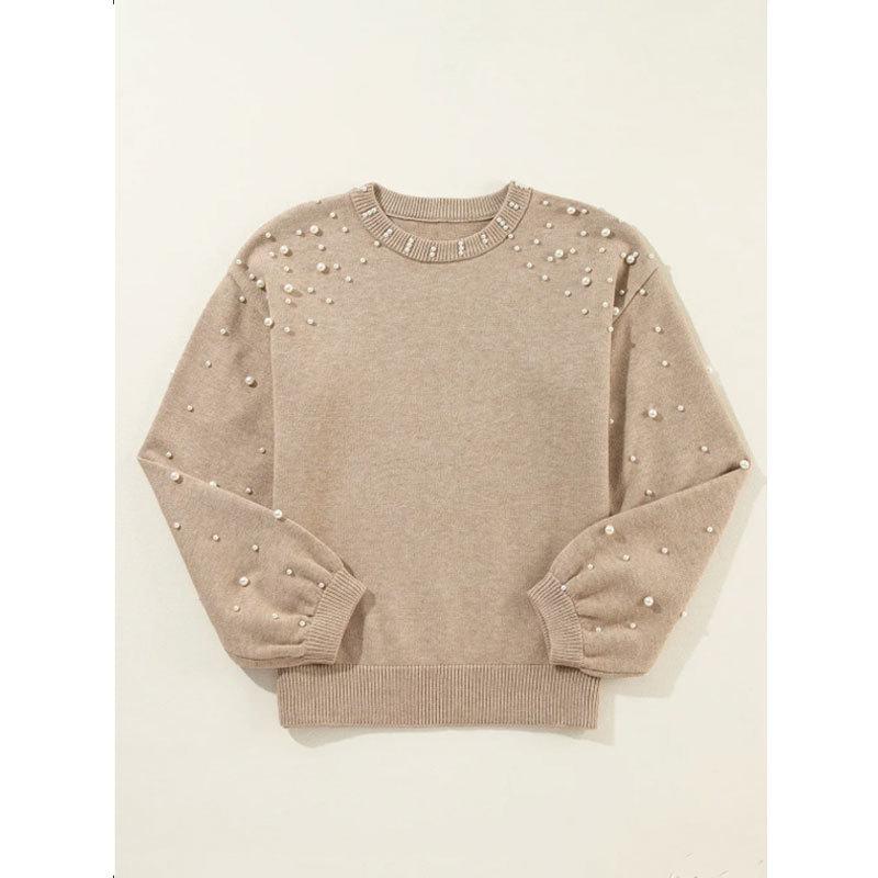 Yangyang Plus Size Loose Long Sleeve Beaded Round Neck Women's Sweater - Autumn/Winter New European & American Style