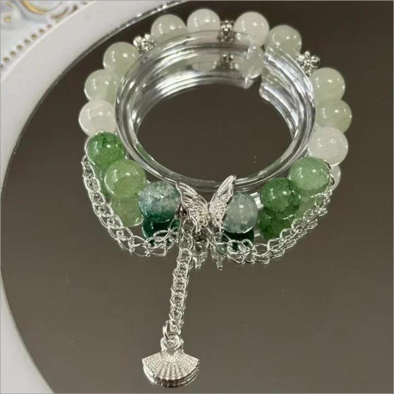 Bracciale con Perline e Ciondolo a Forma di Fiore Rosa di Cristallo Coreano e Farfalla per Donne, Catena Dolce con Perle, Gioielli Regalo per Fidanzata