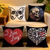 Cushion Cover Linen SkinFriendly Soft Decorative Case For Sofa Home Decor Anime Skull Heart Print Pillow Cover