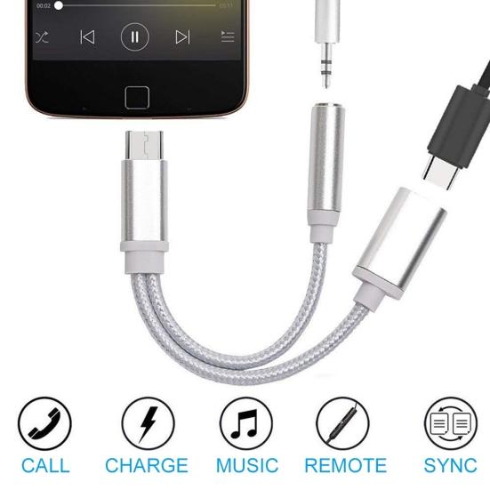 2 in 1 Type-c to 3.5mm Earphone Audio Jack Charging Cable Converter Adapter