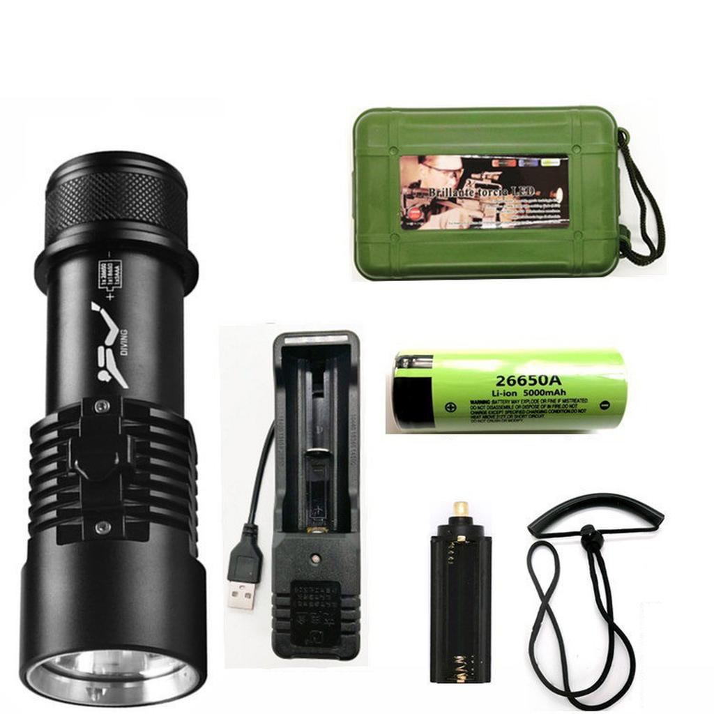  Diving Flashlight, LED Outdoor 80m Diving Exploration Aluminum Alloy Strong Light Flashlight,  Grade IPX8