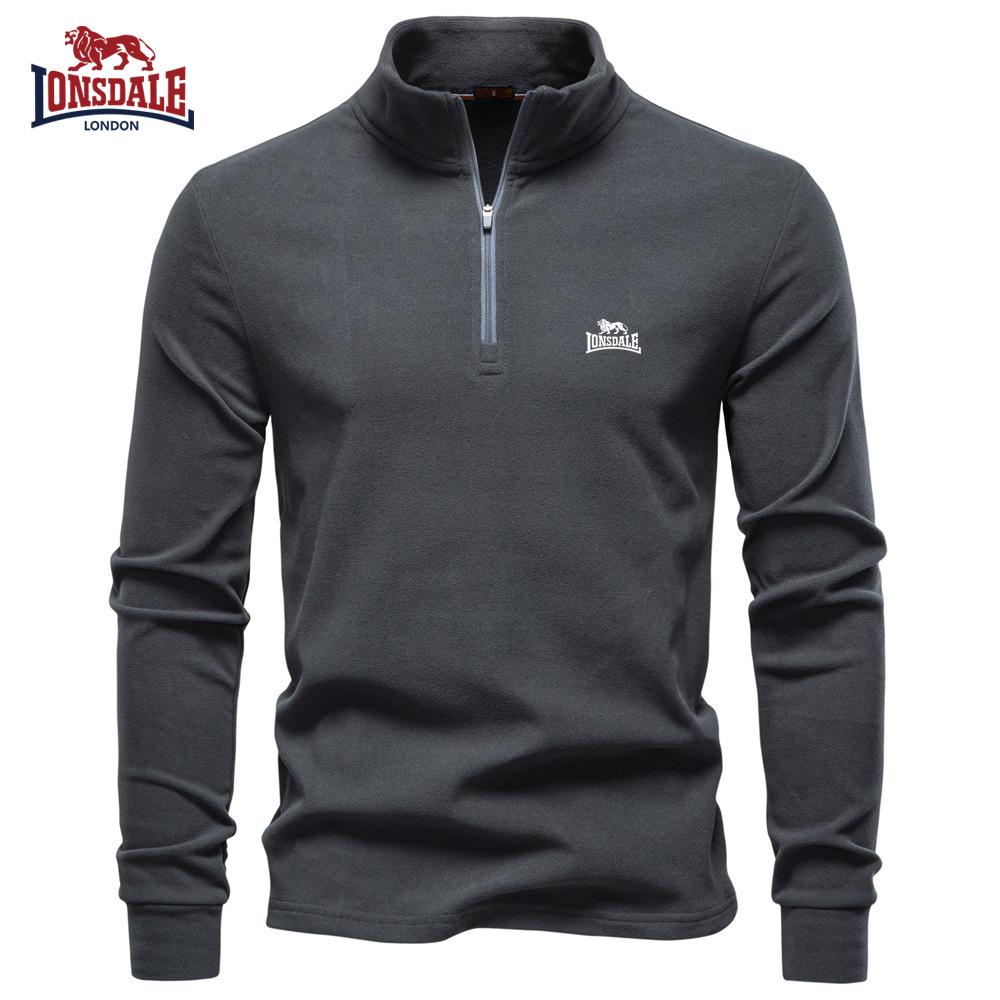 Lonsdale 2025 Herfst/Winter Geborduurd Nieuw Groot Heren Stand-up Kraag Halve Rits Lange Mouwen Duitse Fluweel Warm Basis Trui S