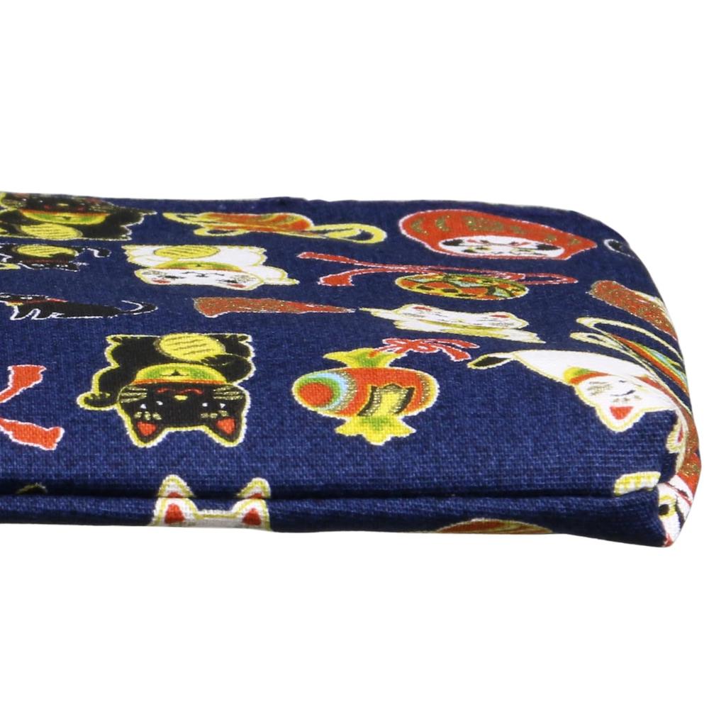 Morikuru Made In Japan Square Oblong 19 X 13 with a Shofuku Cat Cute for Small SG Wonder Zone Navy (Morikura) Pouch, Cm, Print, Multi-Pouch Items,
