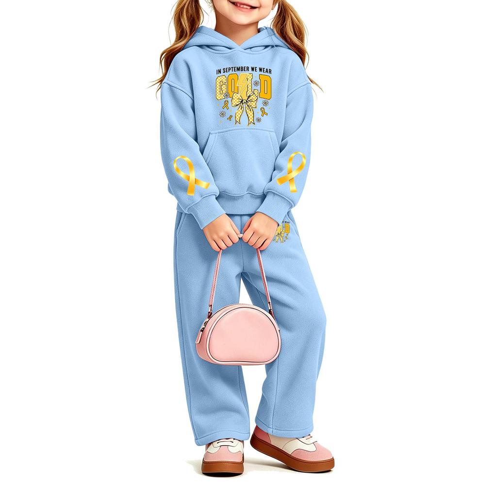 Girls' Print Hoodie and Sweatpants Set, 2-Piece Outfit for Casual Wear