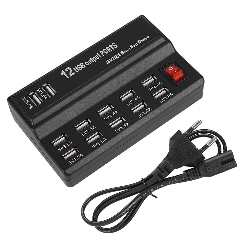 12 Ports USB Hub 5V 10A Power Adapter Charging Station Adapter Charger Home Travel  Type