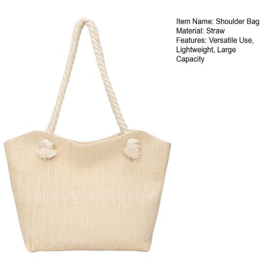 Straw Woven Tote Bag Shoulder Bag with Braided Rope Handles Summer Beach Tote Women Purse for Work Holiday Shopping