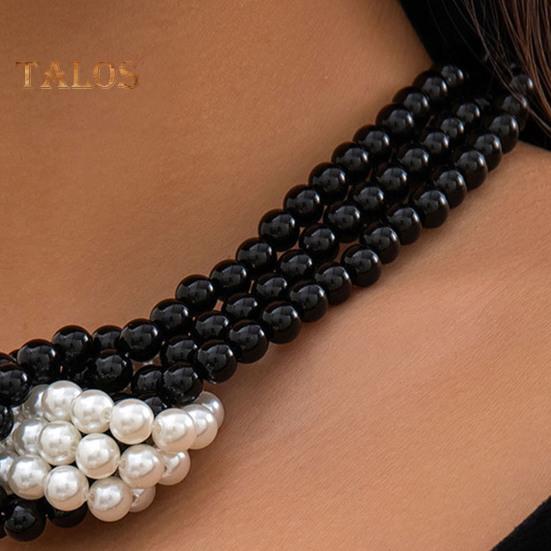 Women Necklace Smooth Multi-layered Faux Pearl Adjustable Length Stainless Alloy Neck Decoration Jewelry Birthday Gift Party Prom Choker Necklace