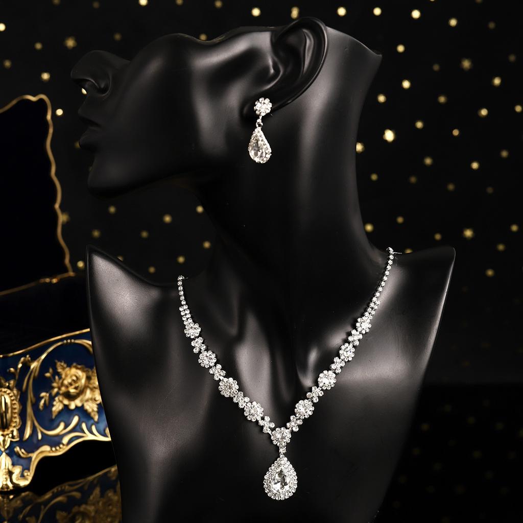 Bridal Wedding Necklace And Earrings Set Fashionable Claw Set Colorful Rhinestones Super Sparkling Banquet Jewelry Two Piece Set