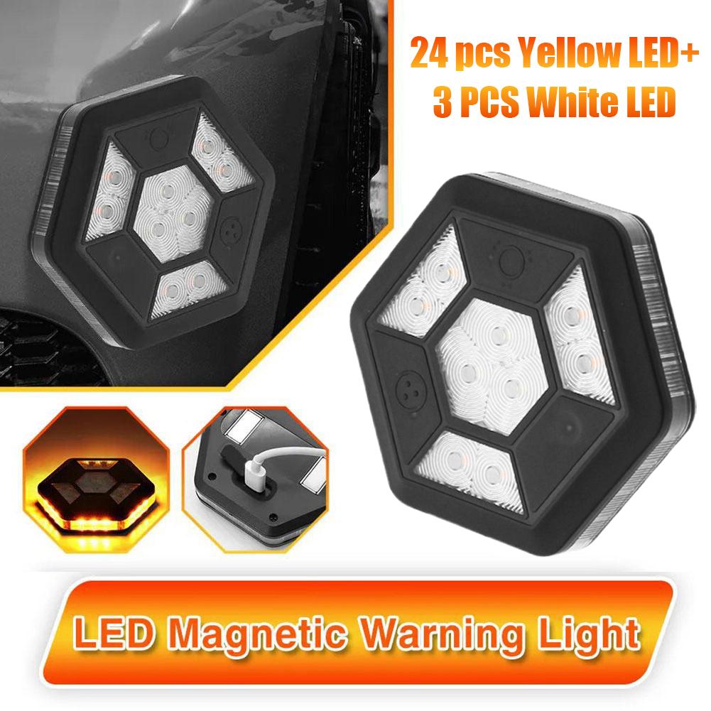 360 Degree Rotating Led Magnetic Warning Light Flashing Light Car Yellow White Traffic Rechargeable Safety Flash Signal Saf G1d5