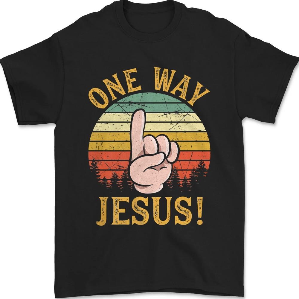 

One Way Jesus People Christian Revolution Finger Up Retro Unisex T-Shirt 4XL