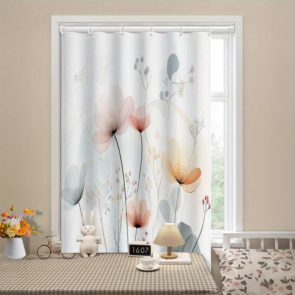 1pc Gray Flower and Watercolor Floral Pattern Fresh Artistic Style Printed Shower Curtain with Plastic Hooks Suitable for Home