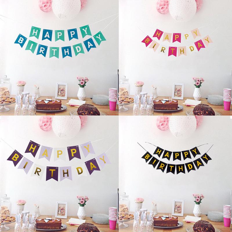1 Set Happy Birthday Golden Foil Letters Bunting Hanging Garlands String Flags Party Decor