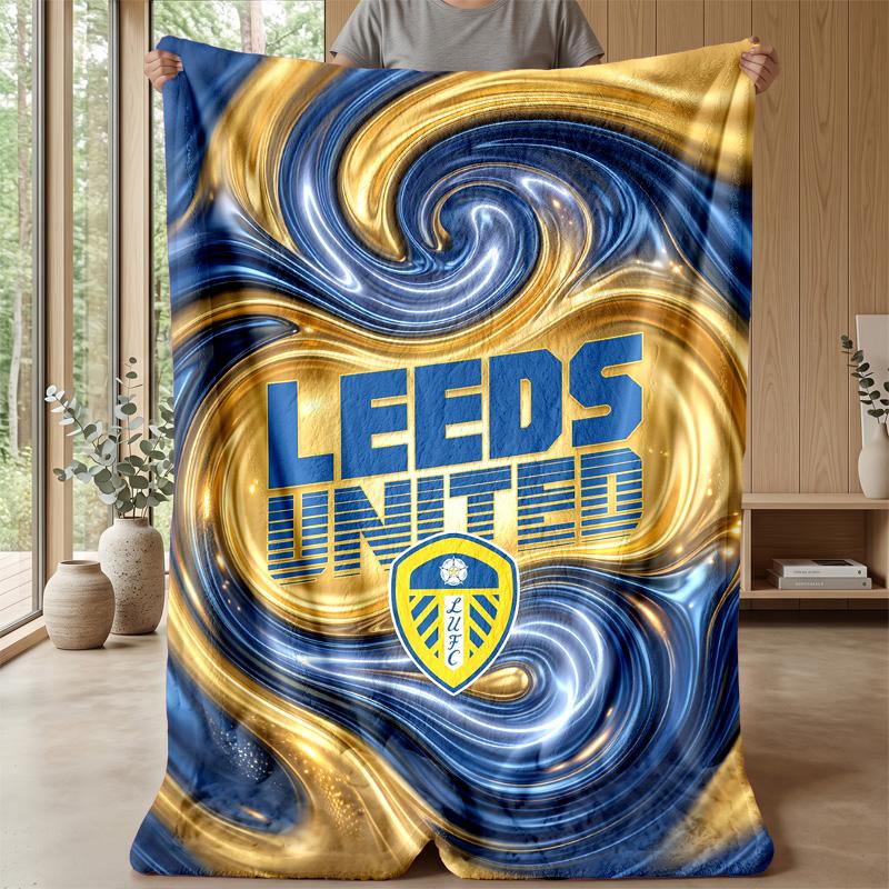 Leeds United Football Print Flannel Blanket, Soft Warm Lightweight Throw Blanket for Sofa Bed Camping