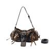 PU Leather Gothic Rivet Shoulder Bag Leopard Print Polyester Lining Underarm Bag Black Color Multi Strap Crossbody Bags Date