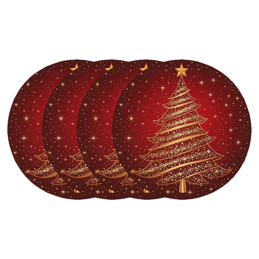 4pcs Coaster Christmas Table Placemat Snowman Elk Round Dining Mat Xmas Table Mat  Table Setting