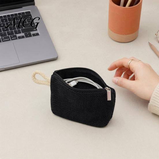 Hand Strap Coin Purse Women Purse, Fabric Mini Change Portable Small Japanese Casual Style Bag Zippered Pouch for Coins Cash Cards Lipstick