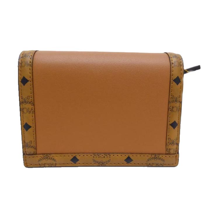 MCM Kalbsleder mit Canvas-Besatz Geldbörse Mini Damen Cognac MYSDSXT02CO001