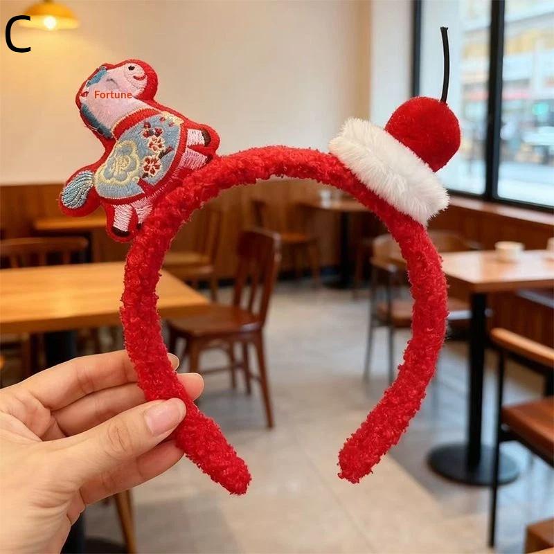 Sweet Cartoon Horse Hair Hoop Pony Red Headpiece Good Luck Headwear 2026 New Year Headband Children Headwear