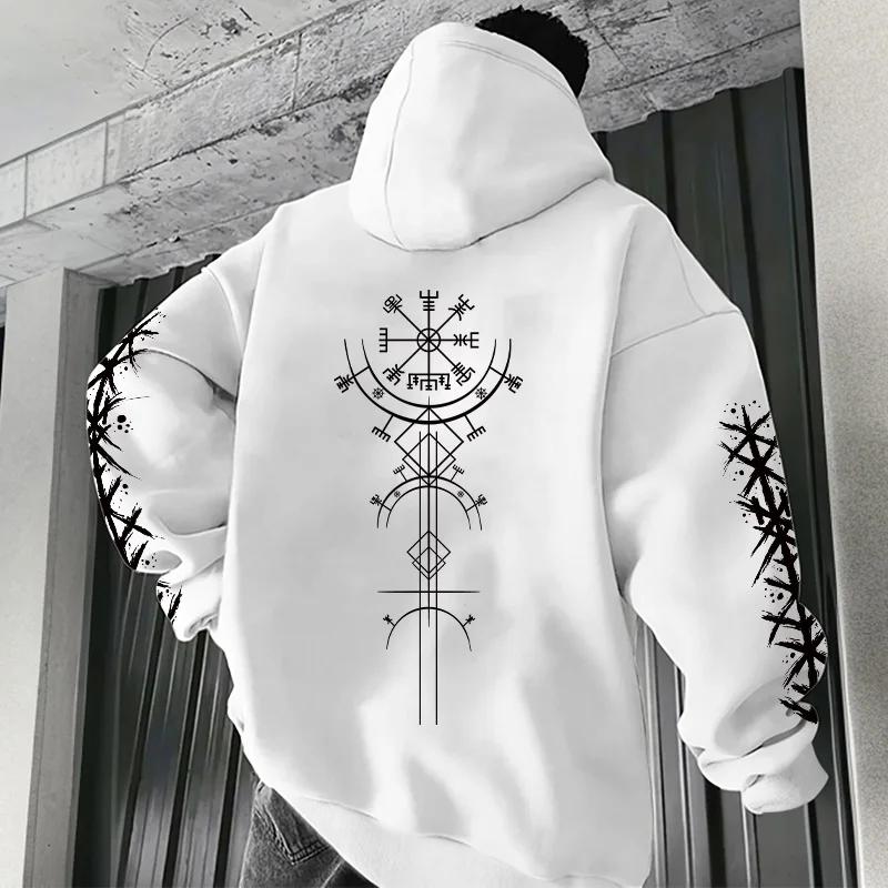 Autumn Winter Men Hoodie Viking Rune Pattern Sweatshirt Comfort Warm Casual Coat Outdoor Home High Quality Fashion