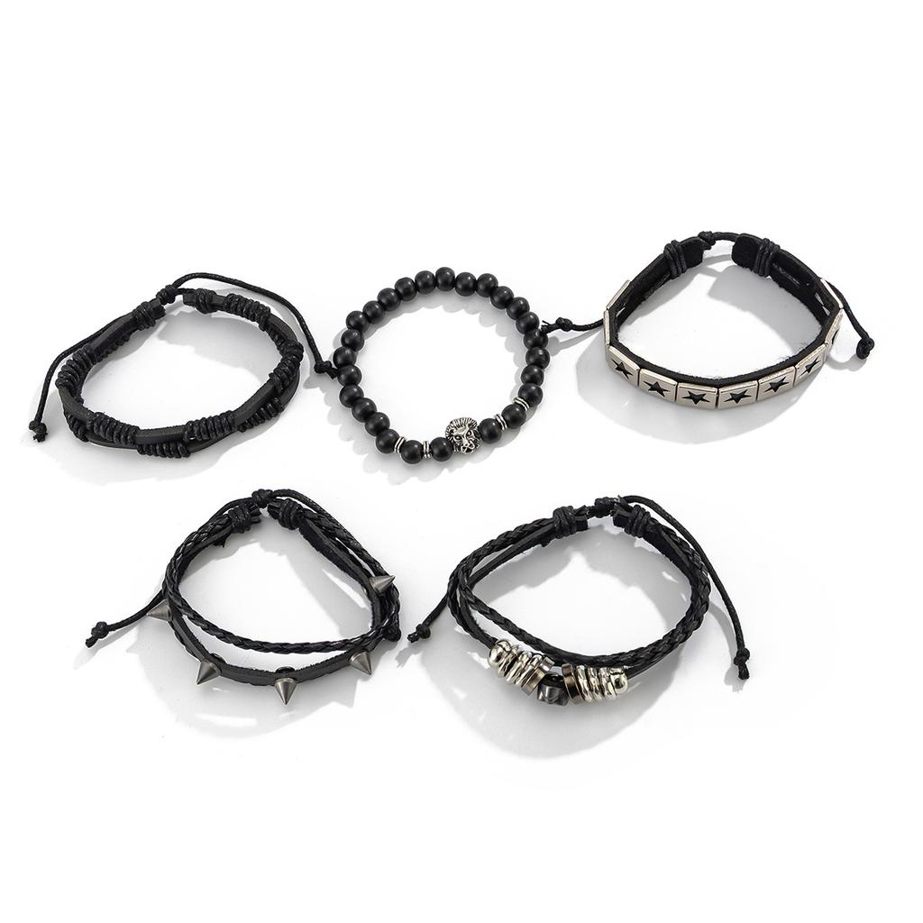 Five-Pointed Star Leather Bracelet for Men, Trendy Hip-Hop High-End Feel, High Street Men's Skull Rivet Bracelet, Hand Jewelry