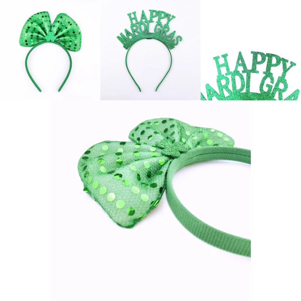 St. Patricks Day Hair Band Bow Tie Shamrock Green Irish Headband Girl Party Gift