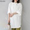 ZANZEA Women Loose Casual Round Neck Long Sleeve Solid Color Long Blouse