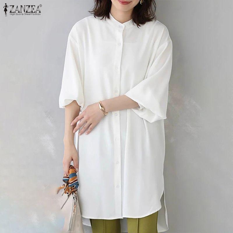ZANZEA Women Loose Casual Round Neck Long Sleeve Solid Color Long Blouse
