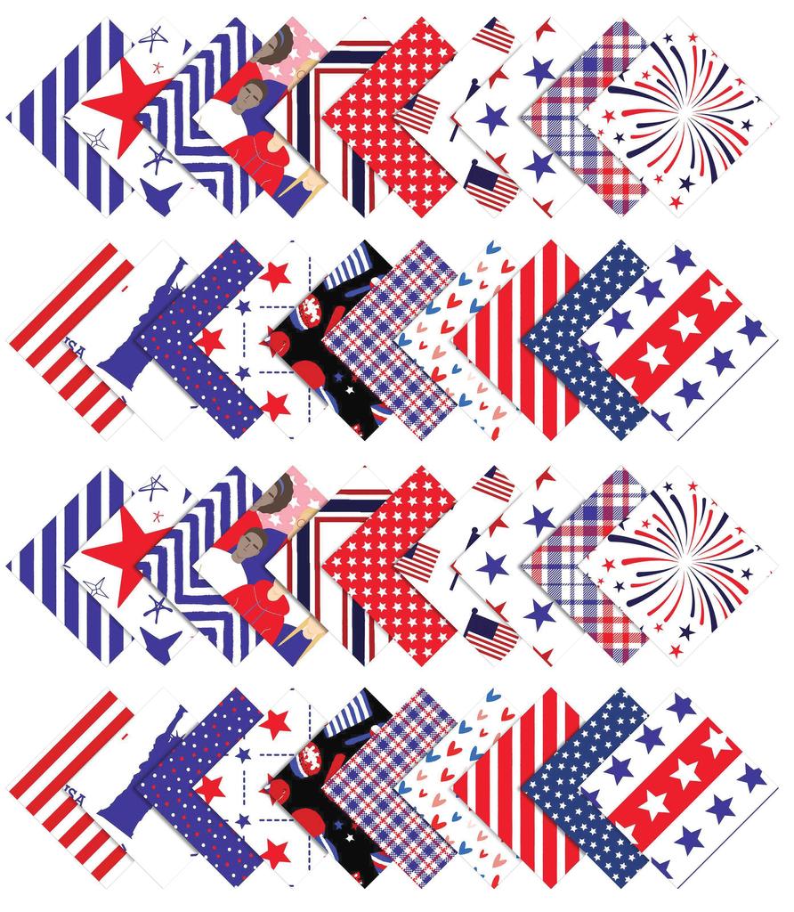 Soimoi Precut 5-inch American Flag  Color Prints Cotton Fabric Bundle Quilting Squares Charm Pack DIY Patchwork Sewing