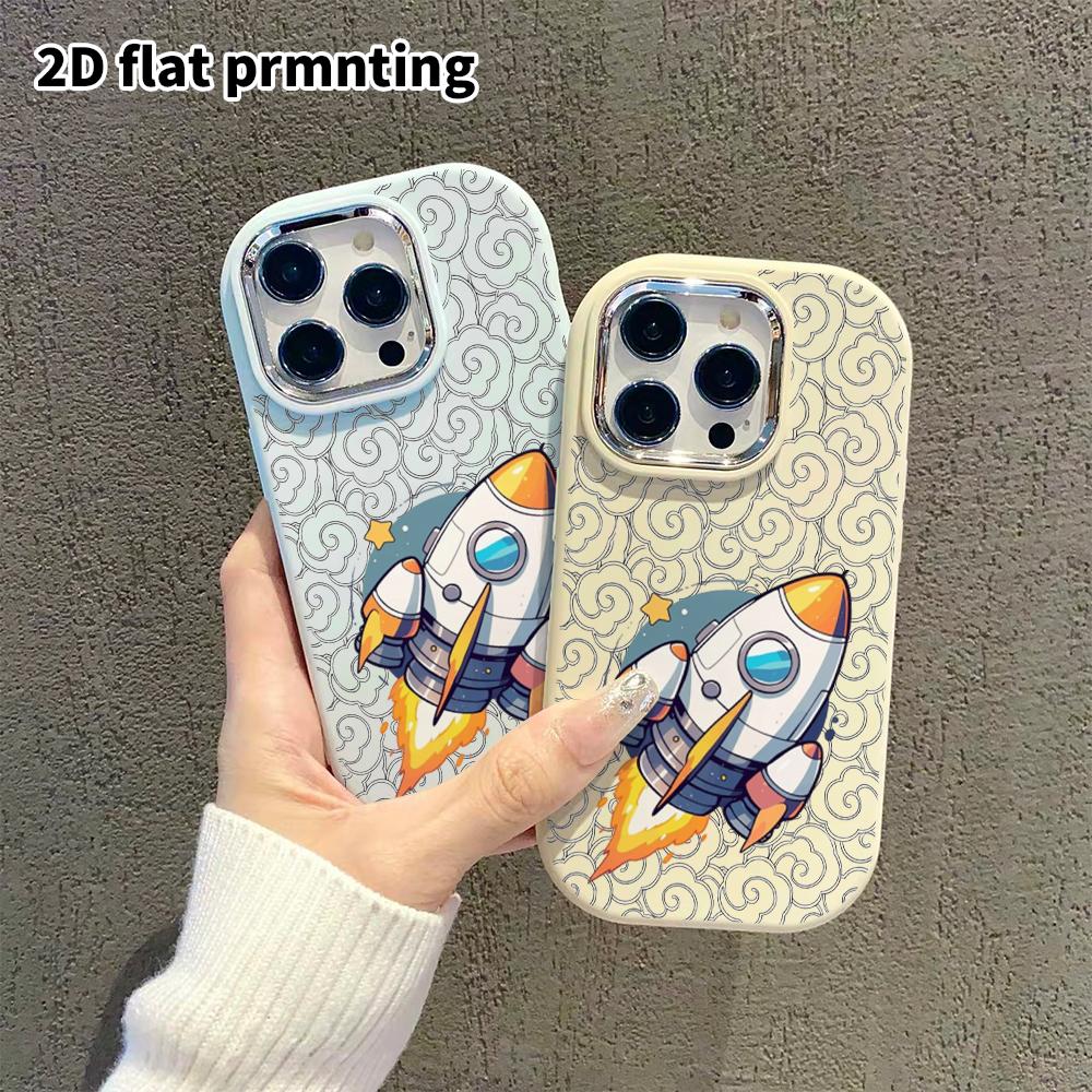 Phone Case: 2D Flat Design Suitable for iPhone 18 17 16 15 14 13 Pro Protective Case, Couple Style, Cartoon Rocket, Christmas and Halloween Gift