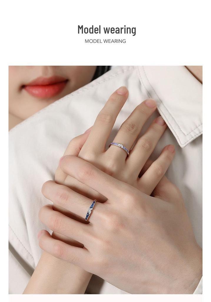 Tichya Original Zodiac Horse Couple Rings: Star Moon Design, S925 Sterling Silver, Enamel Finish, Adjustable Size.