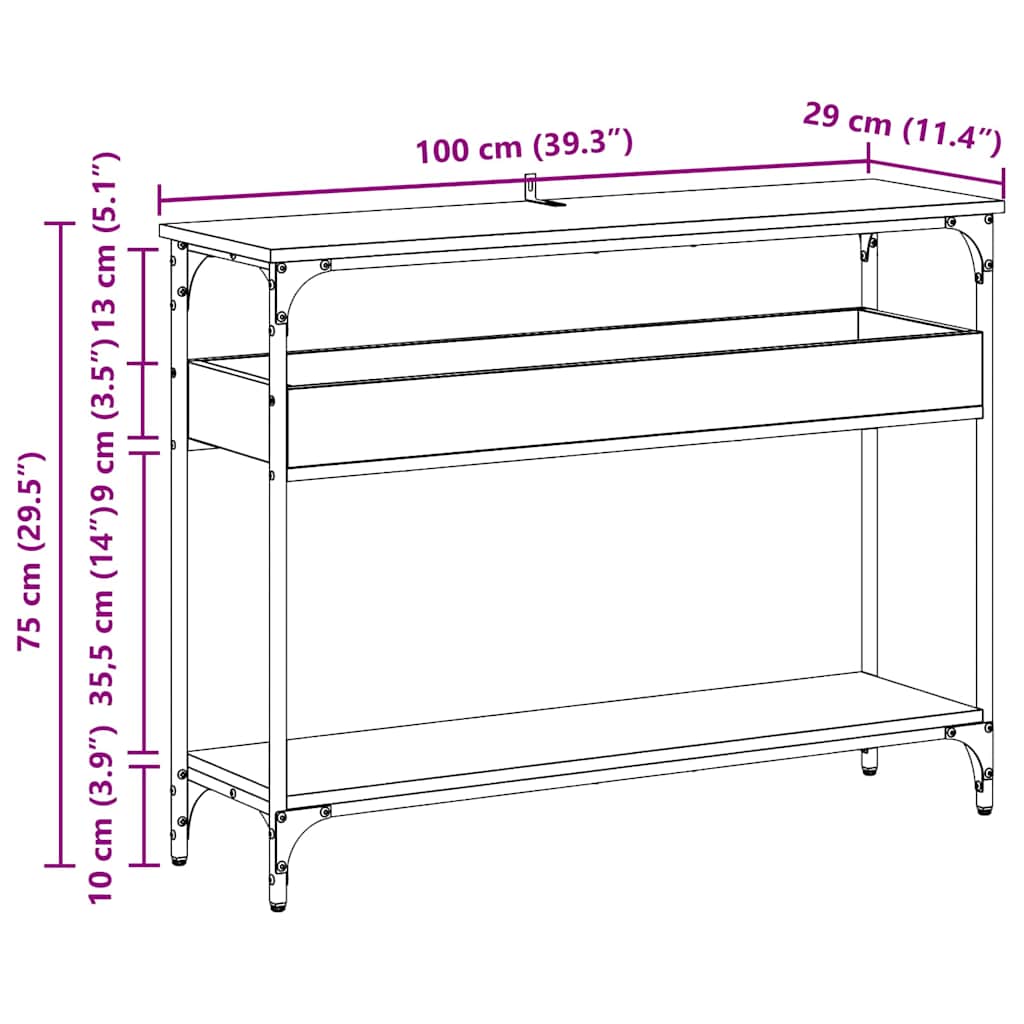 Artisan Oak Console Table 100 x 29 x 75 cm Particleboard