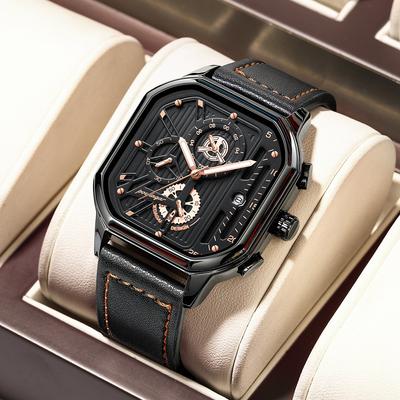 6-pins Sport Quartz Waterdichte Horloges voor Heren Chronograaf Multifunctionele Wijzerplaat Topmerk Leren Band Luxe Horloge