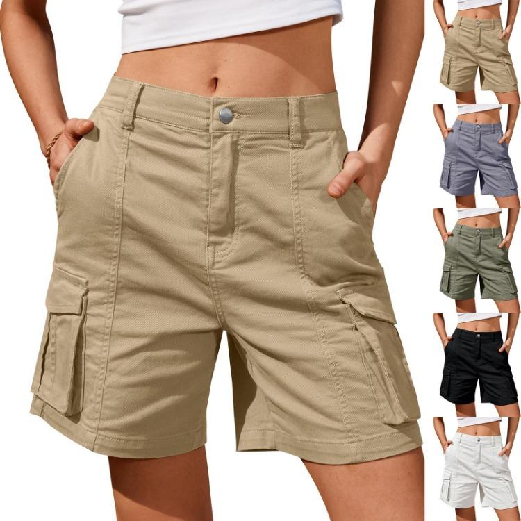 Women's Comfortable Casual Bermuda Cargo Shorts with Elastic Waist and 6 Pockets Knee Length Summer Long Shorts