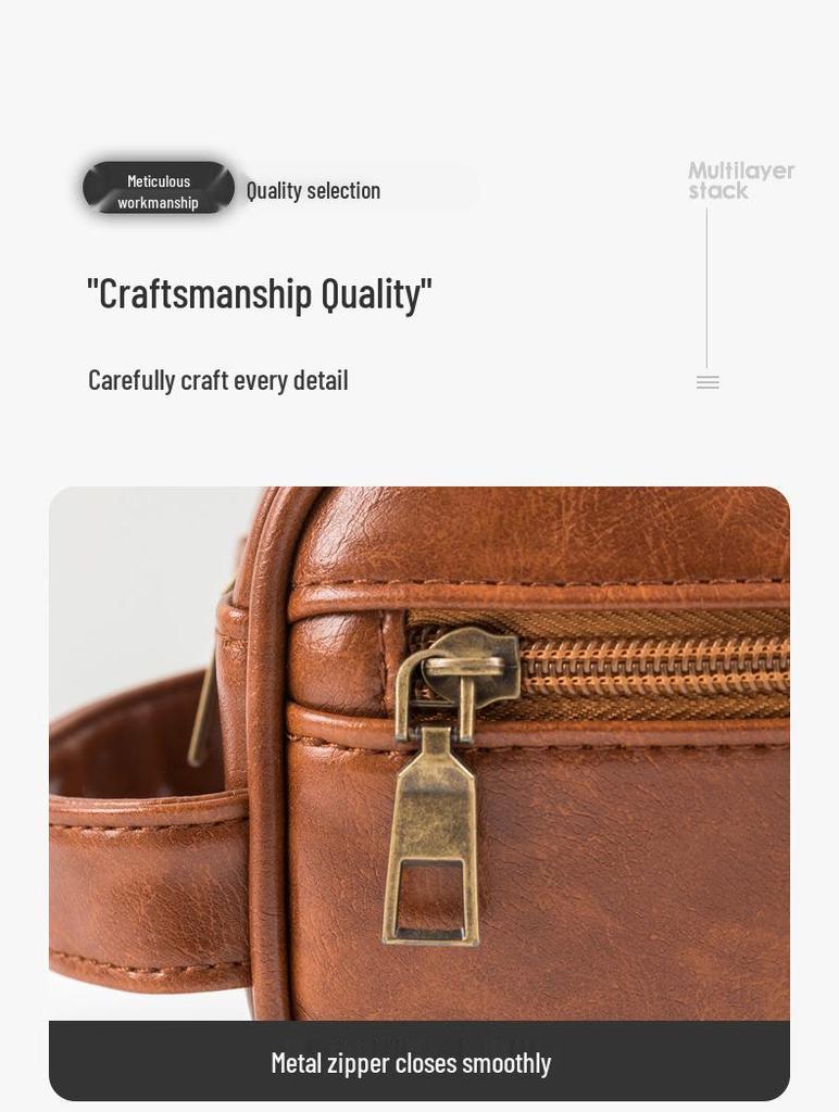 Men's Luxury PU Leather Makeup Bag - Large Capacity, Handheld, Elegant Wash Bag