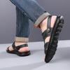 Herren Schwarz Leder Sandalen Sommer Braun Outdoor Wandersandalen Outdoor Breite Zehenpartie Strandschuhe für Vater Übergröße