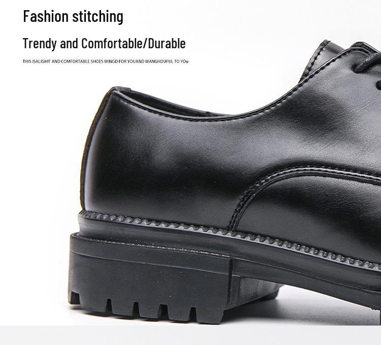 Men's Plus Size Brogue Leather Shoes with Thick Sole, Height Increasing Design, British Style, Hollowed-out, Casual Suit Shoes