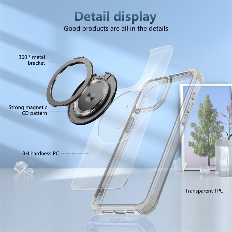 Průhledný magnetický kroužek pro pouzdra s bezdrátovým nabíjením MagSafe pro iPhone 15 14 13 12 11 15 Pro Max Nárazuvzdorný kryt Příslušenství